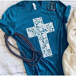 Teal Lace Cross T-Shirt